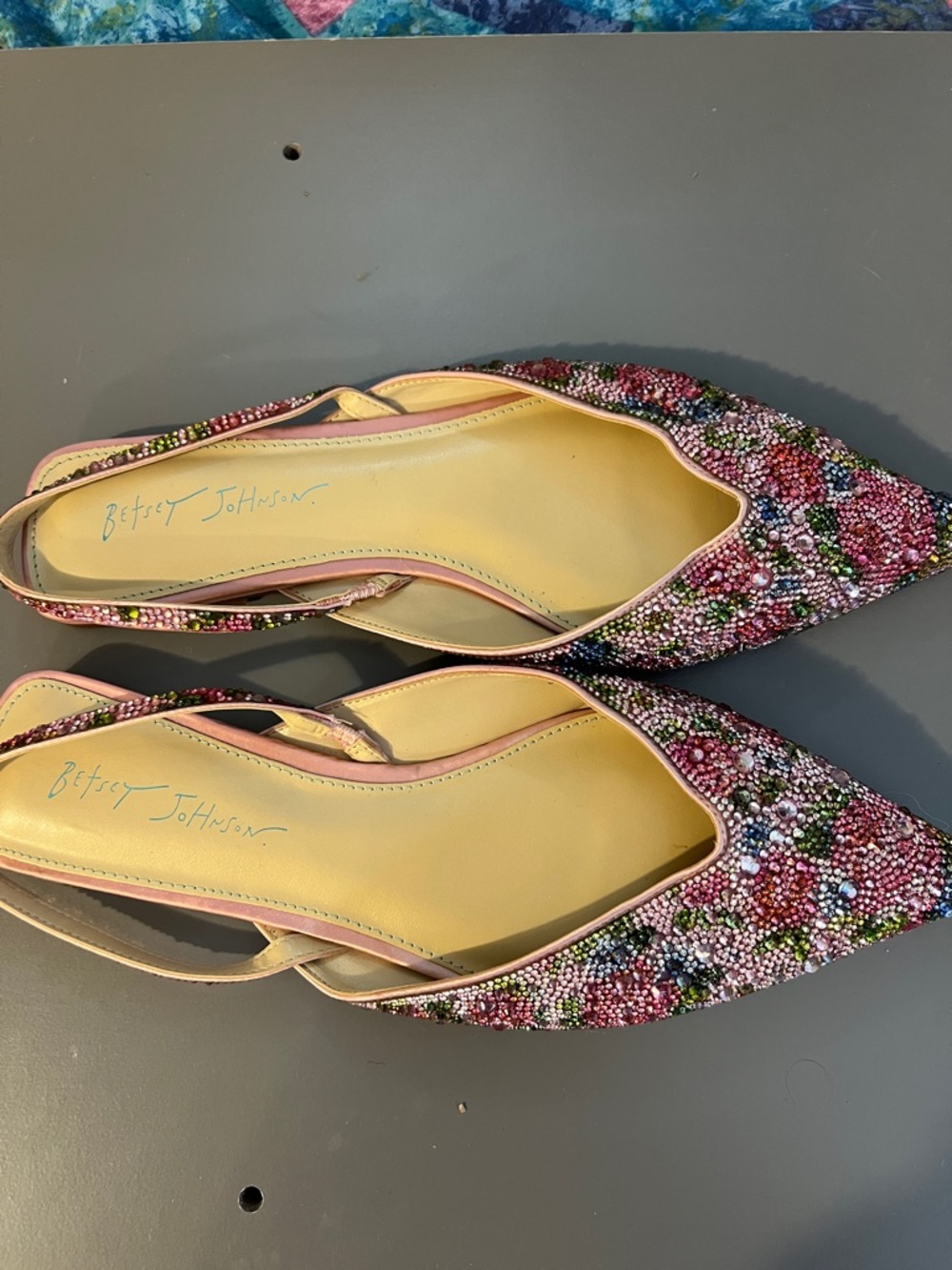 Betsey Johnson Pink Multicolor Beaded Pointed Slingback Flats - Picture 2 of 8